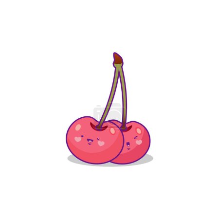Illustration for Cute funny cherry fruit character. Vector hand drawn cartoon kawaii character illustration icon. Isolated on white background. Happy cherry  character concept - Royalty Free Image