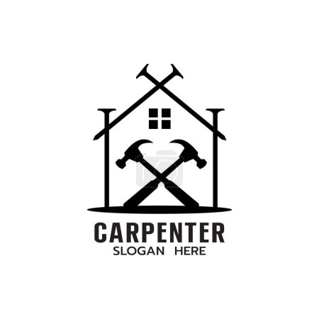 Illustration for Carpenter Logo template with House,Saw, Hammer Construction Building Carpentry logo concept on white background Vector illustration - Royalty Free Image