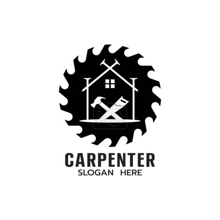 Illustration for Carpenter Logo template with House,Saw, Hammer Construction Building Carpentry logo concept on white background Vector illustration - Royalty Free Image
