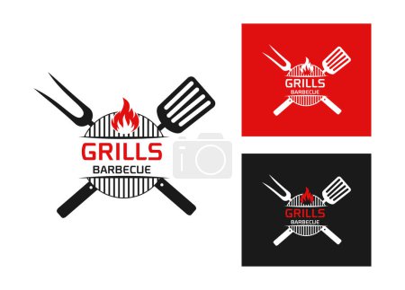 Téléchargez les illustrations : Modèle de conception de logo pour barbecue, barbecue, icône de restaurant grill isolé sur fond blanc illustration vectorielle - en licence libre de droit