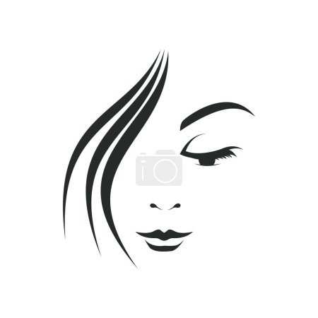 Illustration for Beautiful woman's face on white background. Beauty logo template. fashion model vector illustration. Card for hair and beauty salon. Girl face Logo silhouette isolated - Royalty Free Image