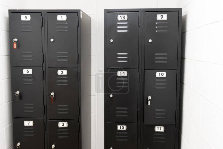 Photo for Several of modern black lockers. Mid shot - Royalty Free Image
