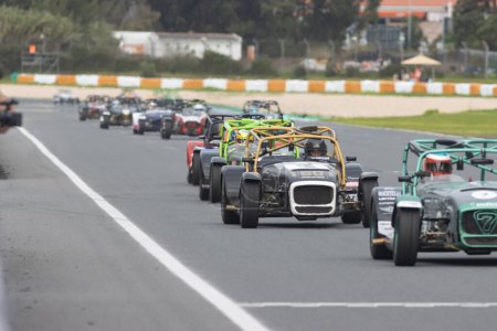 Photo for 11-20-2022 PORTUGAL, LISBON: Caterham festival - racing karts driving on the track. Mid shot - Royalty Free Image