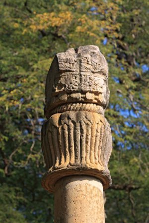 Photo for Column or khamb baba erected in 150 BC by Greek Heliodoros in honour of god Vasudeva located near Vidisha around 70 km from Bhopal , Madhya Pradesh , India - Royalty Free Image