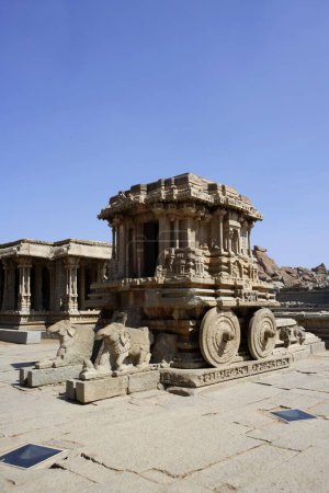 Photo for Stone chariot or ratha , vehicle of Vishnu , Vitthal Temple, Hampi, Vijayanagar , UNESCO World Heritage site , Deccan plateau , Taluka Hospet , District Bellary , Karnataka , India - Royalty Free Image