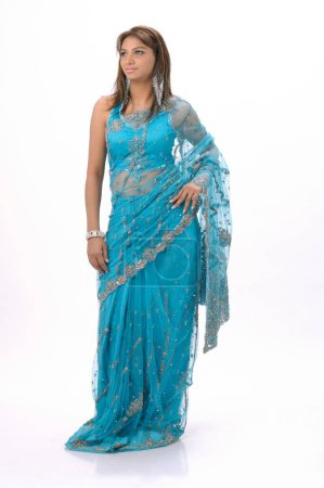 Indian lady in designer blue sari