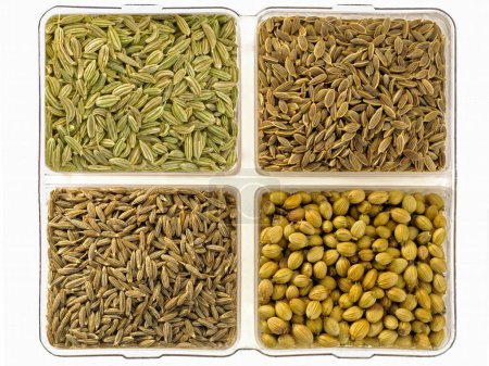 Photo for Spices fennel seeds dill seeds coriander seeds and cumin seeds , India - Royalty Free Image