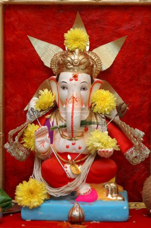 Photo for Idol of lord ganesh elephant headed god , Ganesh ganpati Festival ,Thane , Maharashtra , India - Royalty Free Image