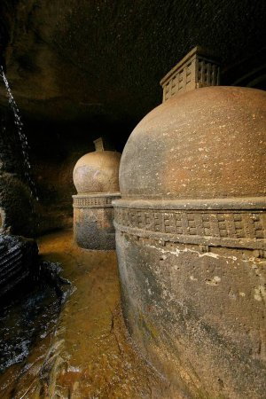 Photo for Buddhist stupa in Bhaja caves in 2nd century B.C . , Lonavala , Maharashtra , India - Royalty Free Image