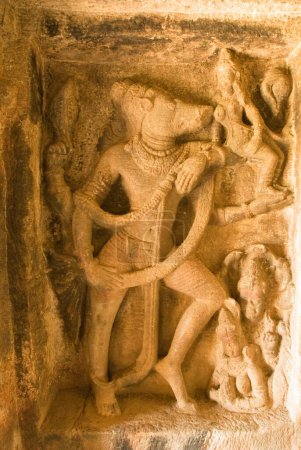 Varaha avatar of Vishnu , Bhuvaragamrthy in Ravanaphadi cave temple in Aihole , Karnataka , India