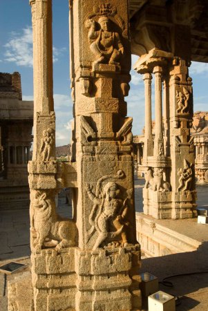 Elegant and ornate pillar Kalyana Mandapa wedding pavilion in Vitthala temple , Hampi , Karnataka , India