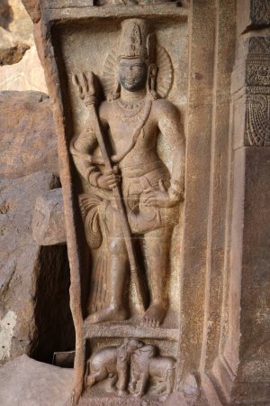 Photo for Statue of Lord Shiva at Badami , Chalukya Cave 1575 A.D. _ 585 A.D. , UNESCO World Heritage Site , Bagalkot , Karnataka , India - Royalty Free Image