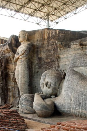 Photo for Recline statue of Buddha , World Heritage site , ancient city of Polonnaruwa , Sri Lanka - Royalty Free Image