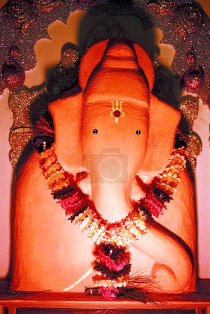 Replica of idol of Shree Ballaleshwar of Pali one of Ashtavinayaka lord ganesh elephant headed god for Ganpati festival at Pune , Maharashtra , India