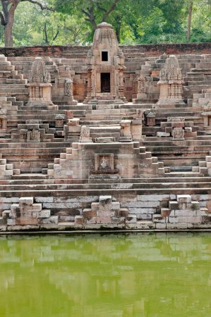 Foto de Pequeños santuarios en los escalones del templo surya en modhera, Mehsana, Gujarat, India - Imagen libre de derechos