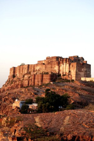 Photo for First rays of rising sun falling on mehrangarh fort , Jodhpur , Rajasthan , India - Royalty Free Image