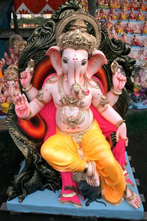 Photo for Grand idol of Lord Ganesh ganpati mounted on throne - Royalty Free Image