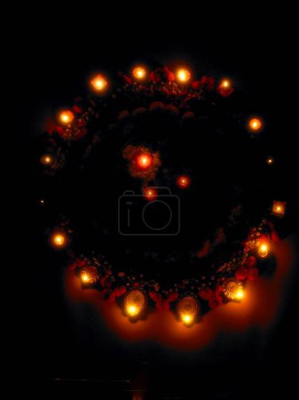 Photo for Diyas arrangement for Diwali festival of lights - Royalty Free Image
