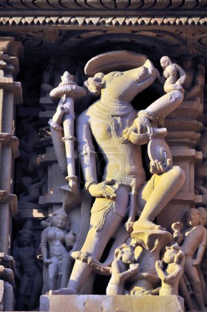 varaha incarnation of vishnu on wall of jagadambi temple Khajuraho madhya pradesh india