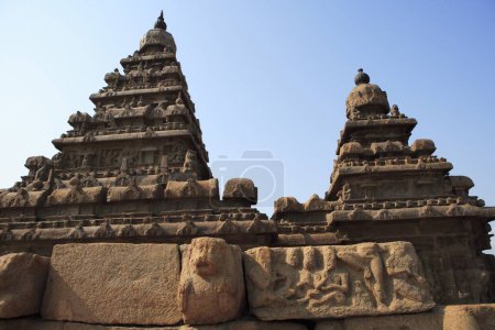 Foto de Templo costero dedicado a los dioses Vishnu y Shiva construido c. 700 _ 728, Mahabalipuram, Distrito Chengalpattu, Tamil Nadu, India Patrimonio de la Humanidad por la UNESCO - Imagen libre de derechos