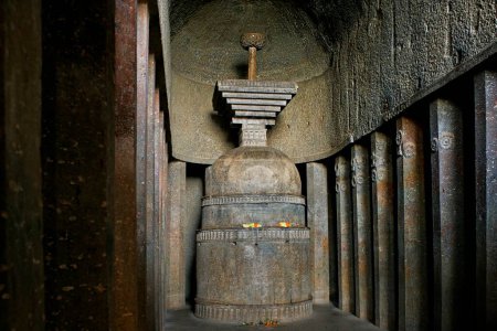 Photo for Buddhist stupa in Bedsa caves in 2nd century B.C. , Pune , Maharashtra , India - Royalty Free Image