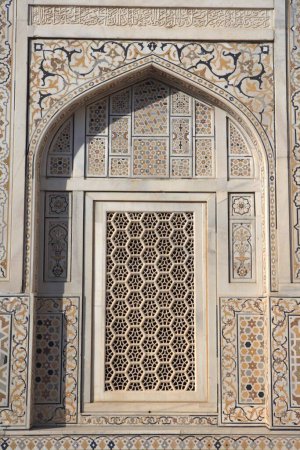 Photo for European technique of inlaying colored semiprecious stones in Itimad_ud_Daula tomb , Agra , Uttar Pradesh , India - Royalty Free Image