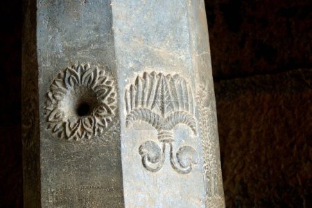 Photo for Decorative flower on pillar of Bhaja rock cut caves near Lonavala , Maharashtra , India - Royalty Free Image