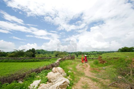 Photo for Village women going home green field - Royalty Free Image