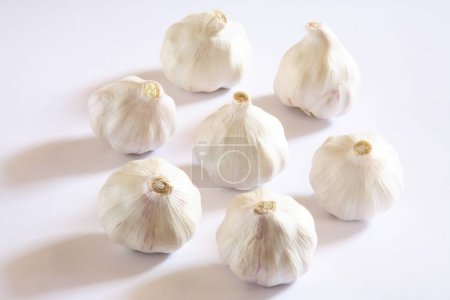 Téléchargez les photos : Épice indienne, ampoules d'ail Lahsun Allium sativum sur fond blanc - en image libre de droit