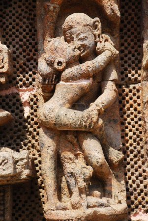 Photo for Erotic statues carved on wall of Konarak sun temple , Konarak , Orissa , India World Heritage - Royalty Free Image