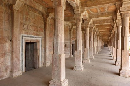 Téléchargez les photos : Piliers et hall du jama masjid, Mandu, Madhya Pradesh, Inde - en image libre de droit