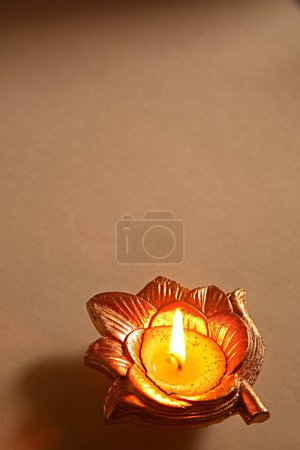 Photo for Indian festival Dipawali or diwali celebration diya clay oil lamp on white background , Bombay Mumbai , Maharashtra , India - Royalty Free Image