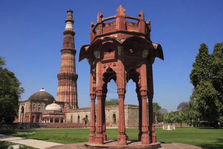 Photo for Smiths Folly and Qutab Minar built in 1311red sandstone tower , Delhi , India UNESCO World Heritage Site - Royalty Free Image