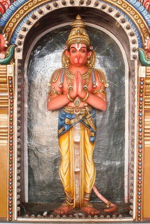 Richly decorated statue of lord Hanuman in Namaskar posture at Sri Ranganathswami temple , Srirangam , Tiruchirapalli Trichy ,Tamil Nadu , India