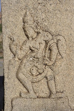 Photo for Carved statue on pillar in Kadalekalu Ganesha temple , Hemkuta hill , Hampi , Vijayanagar , UNESCO World Heritage , Deccan plateau , Taluka Hospet , District Bellary , Karnataka , India - Royalty Free Image