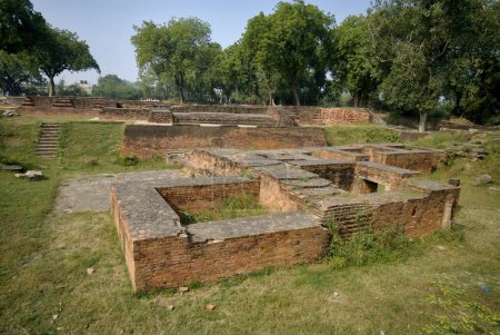 Ruined monasteries near Dhamekh stupa , Sarnath , Varanasi , Uttar Pradesh , India