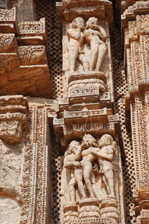 Photo for Erotic statues carved on wall of Konarak sun temple , Konarak , Orissa , India World Heritage - Royalty Free Image