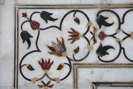 Photo for Marble inlay work of interlocking designs on wall of Taj Mahal Seventh Wonders of World , Agra , Uttar Pradesh , India UNESCO World Heritage Site - Royalty Free Image