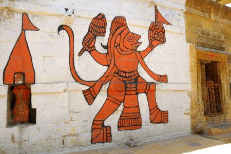 Foto de Mural de dios hanuman en la pared, Jaisalmer, Rajasthan, India - Imagen libre de derechos