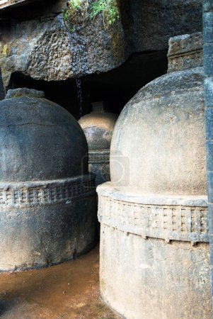 Téléchargez les photos : Stupas aux grottes rocheuses de Bhaja près de Lonavala, Maharashtra, Inde - en image libre de droit