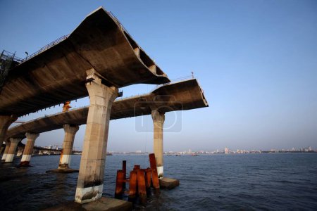 Photo for Construction site of the Bandra Worli Sea link on Arabian Sea in Western suburb of Bombay now Mumbai , Maharashtra , India - Royalty Free Image