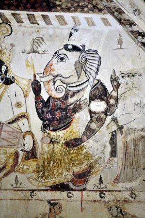 Téléchargez les photos : Peinture Ganesha sur mur d'orchha dans le temple narayen lakshmi khajuraho madhya pradesh Inde - en image libre de droit