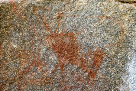 Foto de Pintura rupestre prehistórica en Hampi, Karnataka, India - Imagen libre de derechos