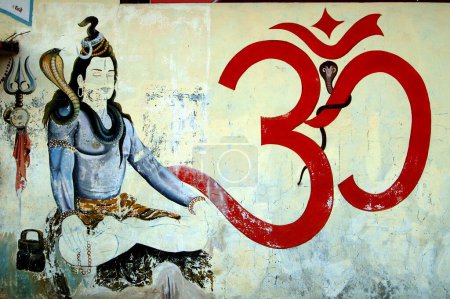 Photo for Wall painting of Lord Shiva and OM in India - Royalty Free Image