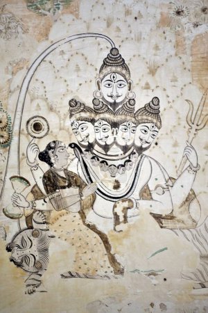 Photo for Shiva with parvati orchha wall painting in lakshmi narayan temple madhya pradesh india - Royalty Free Image