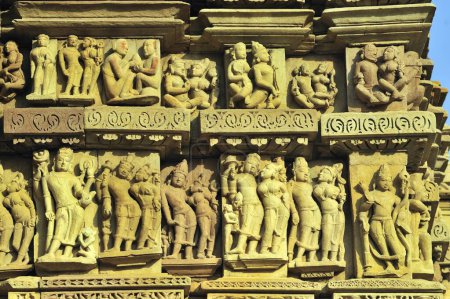 intricately carved wall of parsvanath temple Khajuraho madhya pradesh india