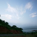 White clouds and blue skies near Mulshi Lake , Pune , Maharashtra , India