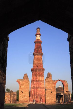 Photo for Qutab Minar built in 1311 red sandstone tower , Indo_Muslim art , Delhi sultanate , Delhi, India UNESCO World Heritage Site - Royalty Free Image