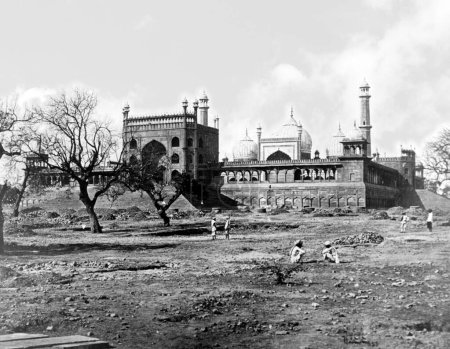 Photo for Old vintage lantern slide of jama masjid, Delhi, India, Asia - Royalty Free Image