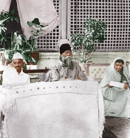 Téléchargez les photos : Mahatma Gandhi avec Rabindranath Tagore, Vanita Vishram, Gujarat, Inde, Asie, 3-5 avril 1920 - en image libre de droit